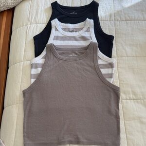 Hollister Tank Top Set - Black, White/Brown Stripe, and Brown